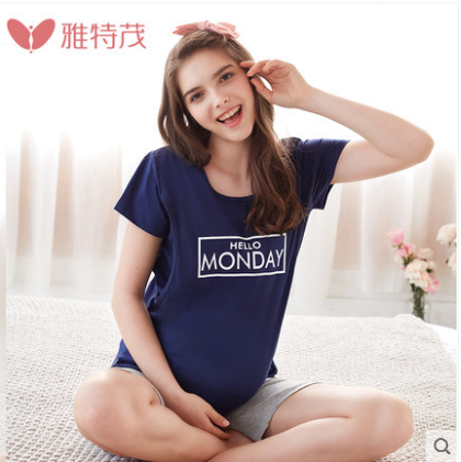 雅特茂纯棉哺乳衣长袖外出时尚孕妇睡衣产后喂奶衣月子服上衣春秋